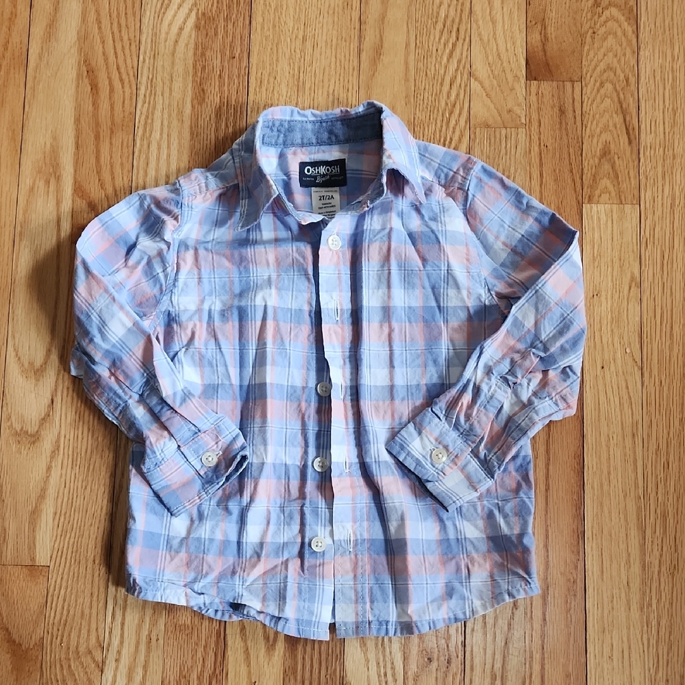 Osh Kosh Baby Boy Toddler 2T Pastel Plaid Button Shirt Worn Once